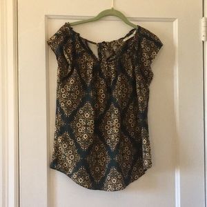 Lc Lauren Conrad Green print short sleeve blouse s